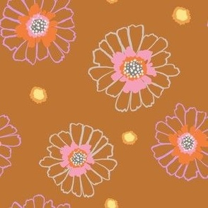 brilliance, large flowers on brown medium scale fabric