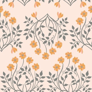 peach and grey loose ogee floral bunches