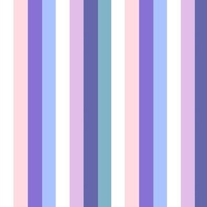Lilac, purple, pink , lilac, teal blue and white stripe