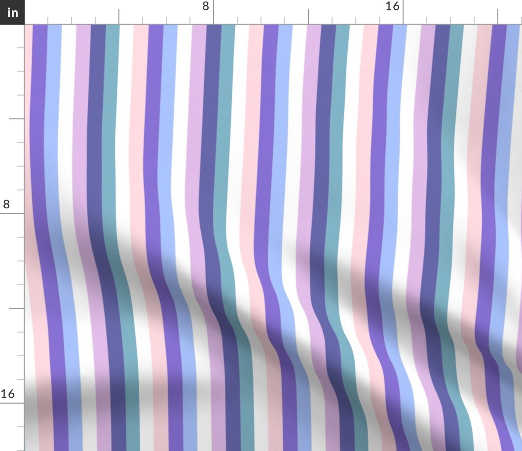 Lilac, purple, pink , lilac, teal blue and white stripe