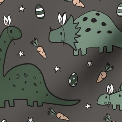 Green Easter Dinosaurs on Dark G Rey - large scale 