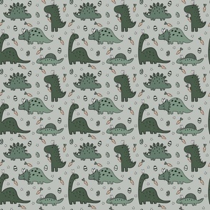 Green Easter Dinosaurs on Light Grey - medium scale 