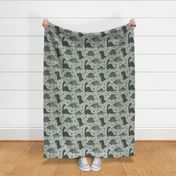 Green Easter Dinosaurs on Light Grey - large scale 