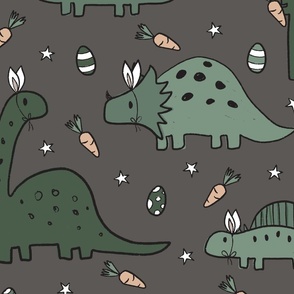 Green Easter Dinosaurs on Dark Grey - extra large scale 