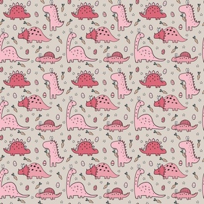 Pink Easter Dinosaurs on Beige - medium scale