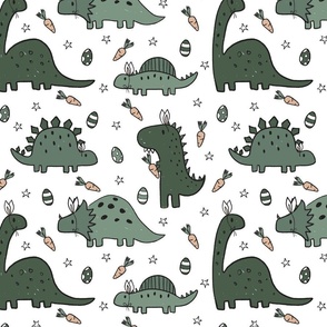 Green Easter Dinosaurs on White - large scale 