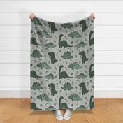 Green Easter Dinosaurs on Light Grey - extra large scale