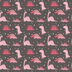 Pink Easter Dinosaurs on Dark Grey - medium scale 