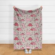 Pink Easter Dinosaurs on Beige - extra large scale 