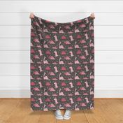 Pink Easter Dinosaurs on Dark Grey - large scale