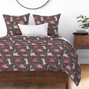 Pink Easter Dinosaurs on Dark Grey - large scale