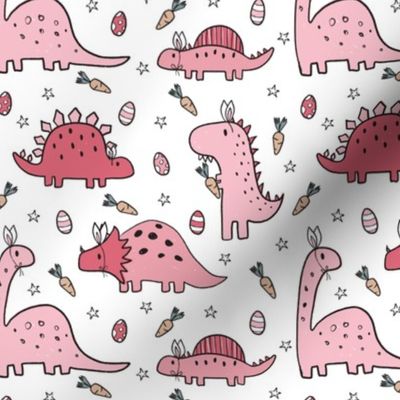 Pink Easter Dinosaurs on White - medium scale 