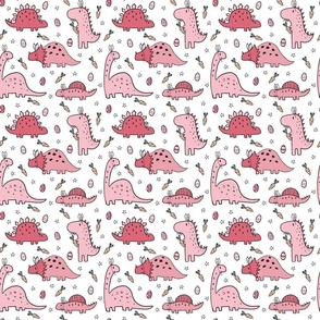 Pink Easter Dinosaurs on White - medium scale 