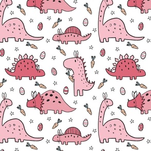 Pink Easter Dinosaurs on White - large scale