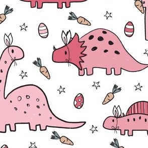 Pink Easter Dinosaurs on White - extra large scale
