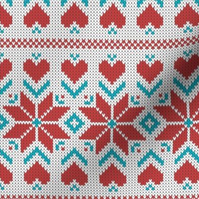 Retro Christmas knit hearts stars white red