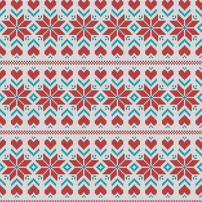 Retro Christmas knit hearts stars white red