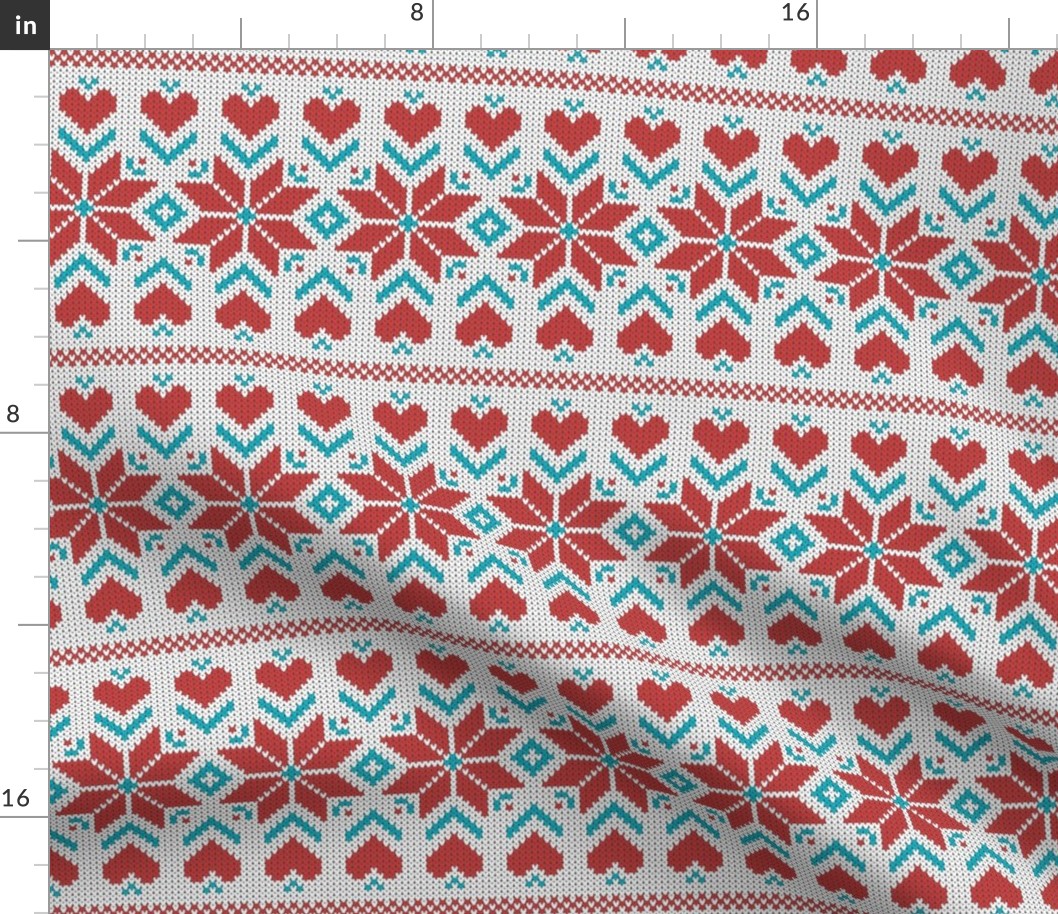 Retro Christmas knit hearts stars white red