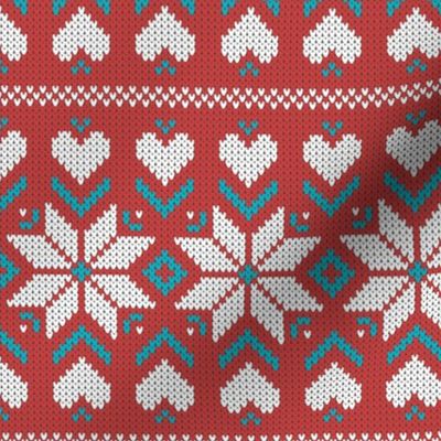 Retro Christmas knit hearts stars red