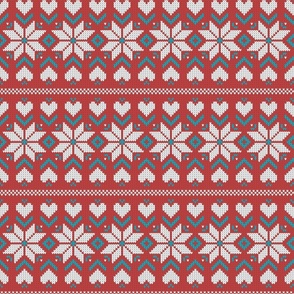 Retro Christmas knit hearts stars red