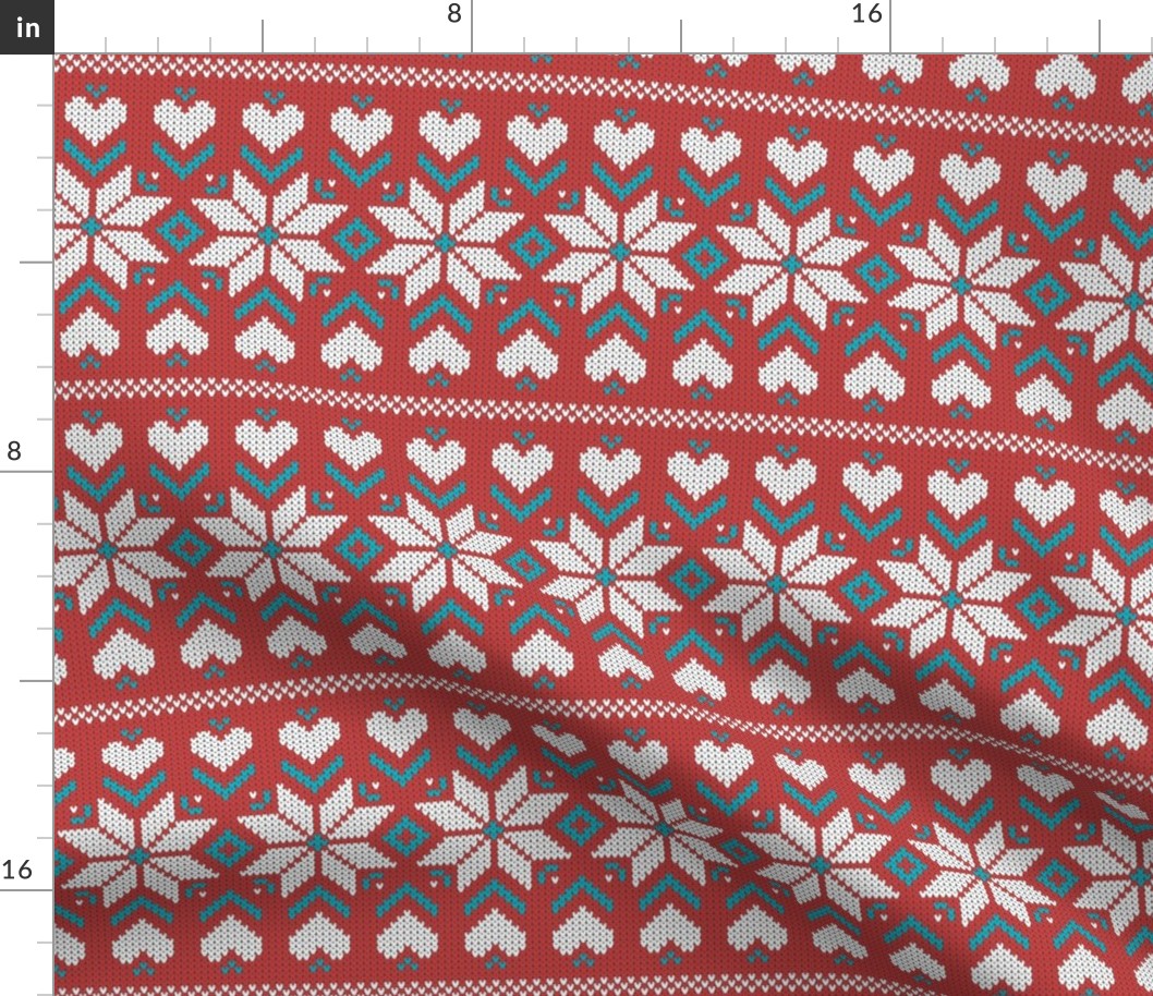 Retro Christmas knit hearts stars red