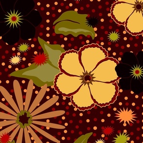24" LARGE Retro Autumn Dotted FLORAL