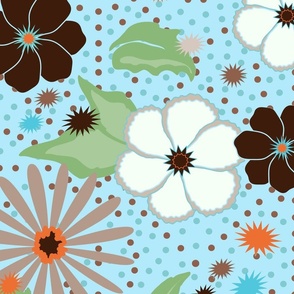 24" LARGE Retro COOL Mint Dotted FLORAL