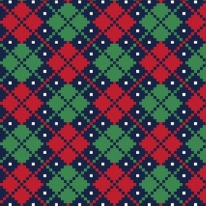 argyle red green on navy LG - christmas knits