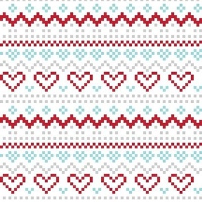 fair isle hearts red blue LG - christmas knits