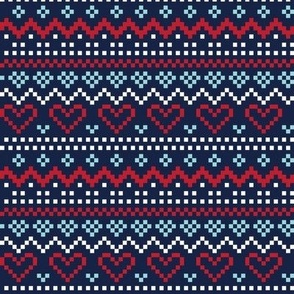 fair isle hearts red blue on navy LG - christmas knits
