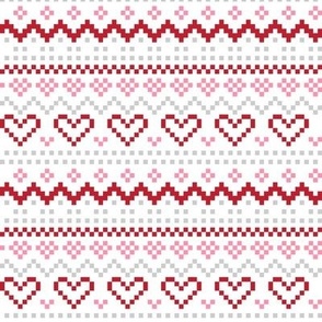 fair isle hearts red pink LG - christmas knits