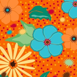 24" LARGE Retro Persimmon Dotted Floral