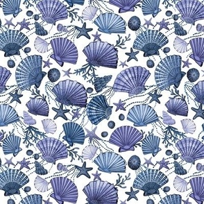 Seashells and starfish in Periwinkle purple or blue