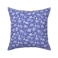 Seashells and starfish in Periwinkle purple or blue