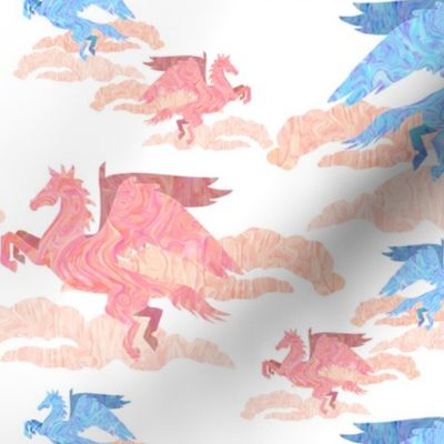 Pink and Blue Marble Pegasus on Pink Clouds