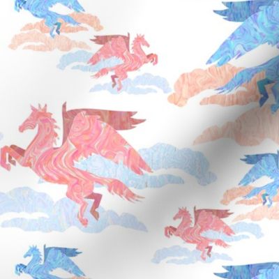Pink and Blue Marble Pegasus on Pink and Blue Clouds