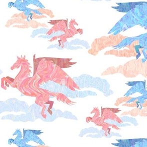Pink and Blue Marble Pegasus on Pink and Blue Clouds