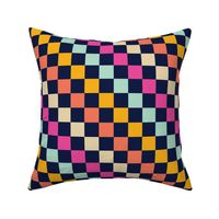 Diagonal Checkered Checks Stripes - Midnight Blue, Hot Pink,  Mint, Marigold, Papaya  - Medium Scale 12"
