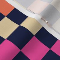 Diagonal Checkered Checks Stripes - Midnight Blue, Hot Pink,  Mint, Marigold, Papaya  - Medium Scale 12"