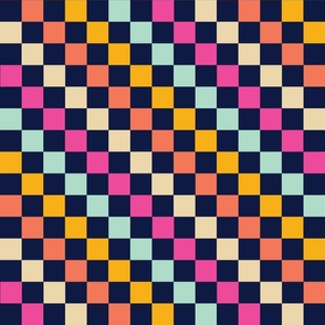 Diagonal Checkered Checks Stripes - Midnight Blue, Hot Pink,  Mint, Marigold, Papaya  - Medium Scale 12"