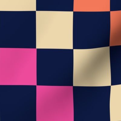 Diagonal Checkered Checks Stripes - Midnight Blue, Hot Pink,  Mint, Marigold, Papaya  - Large Scale 24"