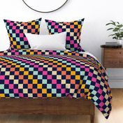 Diagonal Checkered Checks Stripes - Midnight Blue, Hot Pink,  Mint, Marigold, Papaya  - Large Scale 24"