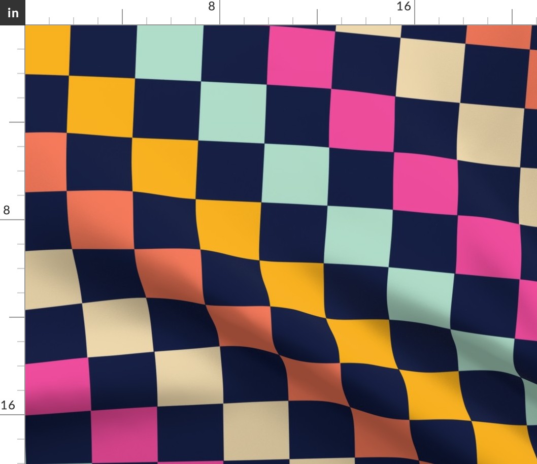 Diagonal Checkered Checks Stripes - Midnight Blue, Hot Pink,  Mint, Marigold, Papaya  - Large Scale 24"