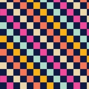 Diagonal Checkered Checks Stripes -  Midnight Blue, Hot Pink,  Mint, Marigold, Papaya - Small Scale 6"