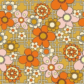 Retro Flowers on a Geometric Background