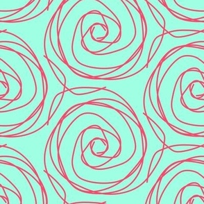 Red on Teal Swirlies - Large Scale