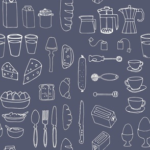 (medium) Morning mess - Cream breakfast items on blue background