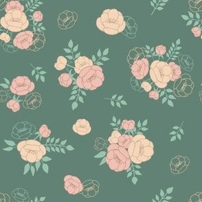 floral peach and green seamless repeat print