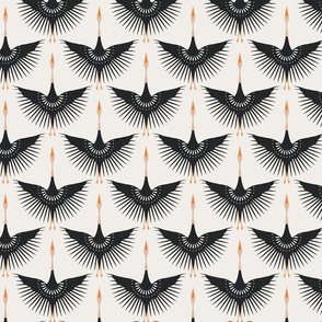 Geometric Art Deco Cranes - Black on Cream - Small  Scale