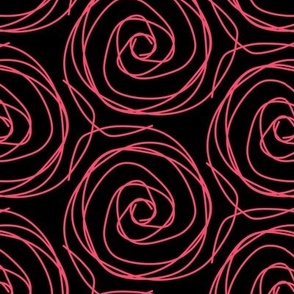 Hot Pink on Black Swirlies - Large Scale